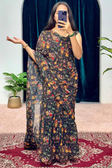 Minute Ready To Wear Georgette Gown Saree with garba print in black colour