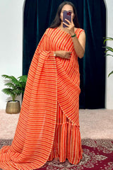 Minute Ready To Wear Georgette Gown Saree with orange laheriya print