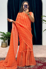 Minute Ready To Wear Georgette Gown Saree with orange laheriya print