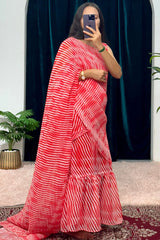 Minute Ready To Wear Georgette Gown Saree with laheriya red print