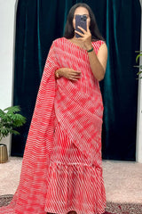 Minute Ready To Wear Georgette Gown Saree with laheriya red print