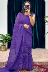 Minute Ready To Wear Georgette Gown Saree with purple bandhni print