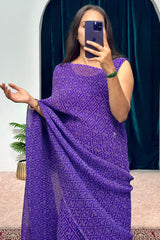 Minute Ready To Wear Georgette Gown Saree with purple bandhni print