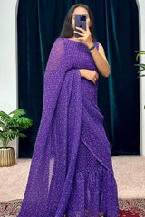 Minute Ready To Wear Georgette Gown Saree with purple bandhni print