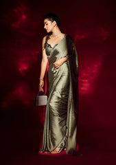 Leaf Green Stonework Satin Designer Saree