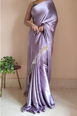 Women's Ready to Wear SIVIGA TULIP Satin Silk 1 Minute Pre Pleated Heavy Saree with Designer Hand Work Tassels