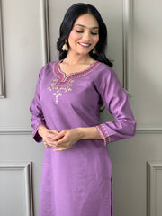 VISCOSE CHANDERI LAVENDER SHADED SUIT SET