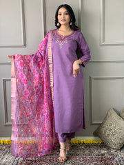 VISCOSE CHANDERI LAVENDER SHADED SUIT SET