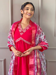 MAYA VISCOSE CHANDERI PATTERN SUIT SET