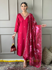 LEELA VISCOSE CHANDERI EMBROIDERY SUIT SET