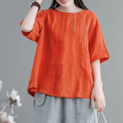 O-Neck Half Sleeve Women Shirt Loose Fit Top