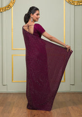 Wine Swarovski Crepe Designer Saree