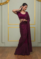 Wine Swarovski Crepe Designer Saree