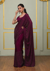 Wine Swarovski Crepe Designer Saree