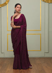 Wine Swarovski Crepe Designer Saree