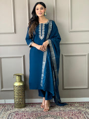 EMILY VISCOSE CHANDERI BLUEISH SUIT SET