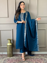 EMILY VISCOSE CHANDERI BLUEISH SUIT SET