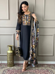 HAZEL VISCOSE CHANDERI BLACK SUIT SET