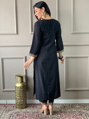 HAZEL VISCOSE CHANDERI BLACK SUIT SET