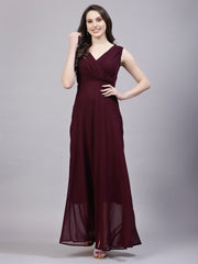 Tokyo Talkies Women MAROON Solid GOWN Dresses