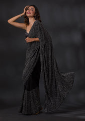 Black Stone Work Crepe Designer Saree