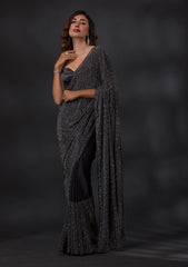 Black Stone Work Crepe Designer Saree