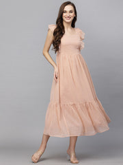 Flutter Sleeve Georgette Dotted Dress( PEACH )