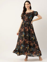 Midnight Floral Belted Dress