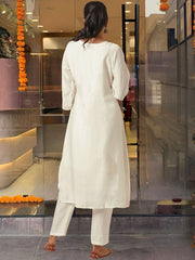 NEW FULLY STITCHED CHANDERI SILKY WHITE SUIT SET