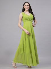 Tokyo Talkies Women FLORAL GREEN Solid GOWN Dresses