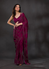 Wine Swarovski  Designer Saree