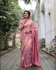 BABY PINK PURE SOFT SILK SAREE WITH ATTRACTIVE BLOUSE PIECE