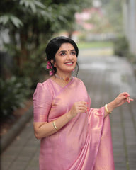 BABY PINK PURE SOFT SILK SAREE WITH ATTRACTIVE BLOUSE PIECE