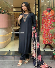 BLACK V NECK GOTA PATTI COTTON SUIT SET