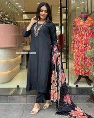 BLACK V NECK GOTA PATTI COTTON SUIT SET