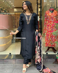 BLACK V NECK GOTA PATTI COTTON SUIT SET