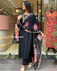 BLACK V NECK GOTA PATTI COTTON SUIT SET