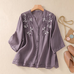 Purple Petal Embroidery cotton top