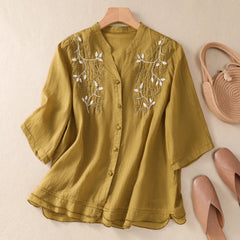 Golden Petal Embroidery cotton top