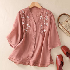 pestal pink Petal Embroidery cotton top