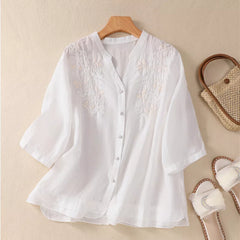 Snowflake white Petal Embroidery cotton top